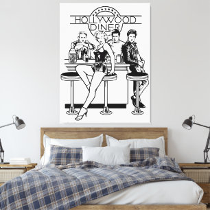 ✨ Hollywood Diner Retro Design – Neon Vintage Bar  Canvas Print