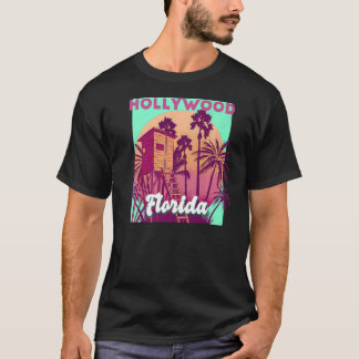 Hollywood FL Florida vintage retro ocean scene bea T-Shirt
