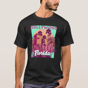 Hollywood FL Florida vintage retro ocean scene bea T-Shirt