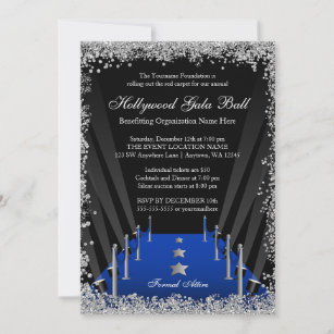 Hollywood Gala Ball Blue Carpet Silver Glitter Invitation
