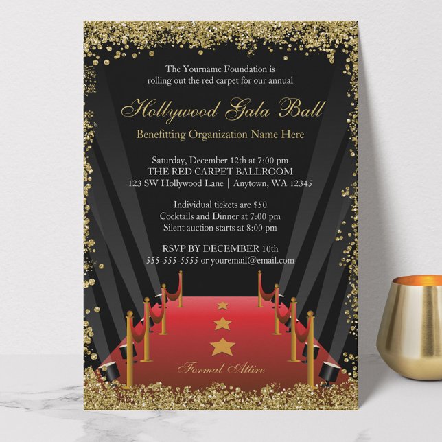 Hollywood Gala Ball Red Carpet Glitter Invitation (Creator Uploaded)