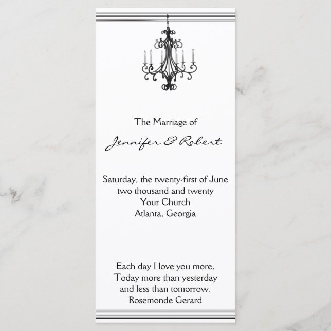 Hollywood Glamour Chandelier Wedding Program Programme (Front)