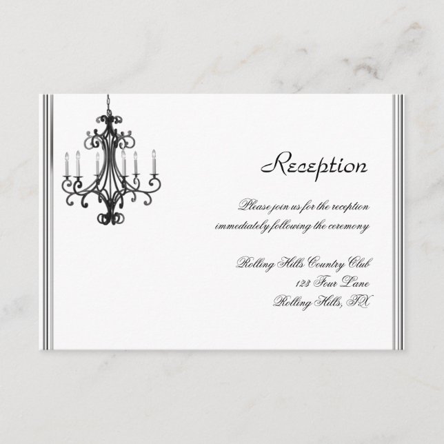 Hollywood Glamour Chandelier Wedding Reception Enclosure Card (Front)