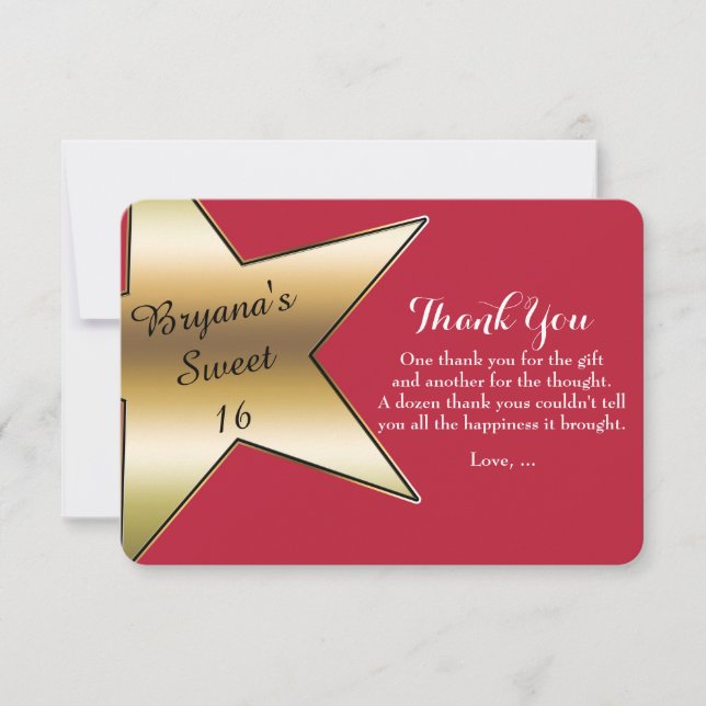 Hollywood Gold Star Red Thank You Cards (Front)