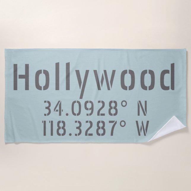 Hollywood Latitude Longitude Beach Towel (Front)