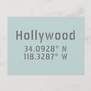 Hollywood Latitude Longitude Postcard