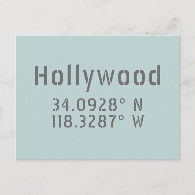 Hollywood Latitude Longitude Postcard (Front)