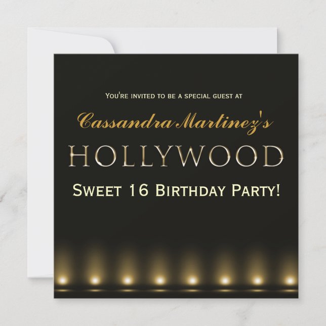 Hollywood Lights Gold Typography Party Invitation (Front)