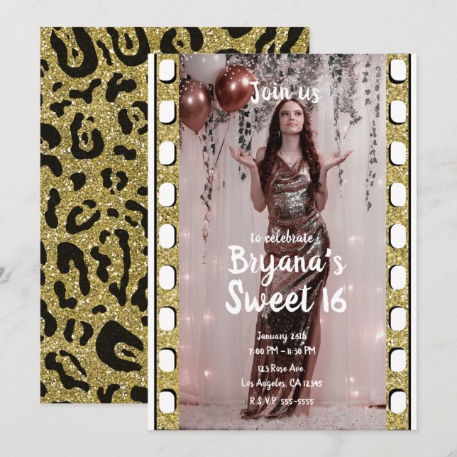 Hollywood Movie Film Cheetah Photography Sweet 16  Invitation (Front/Back)