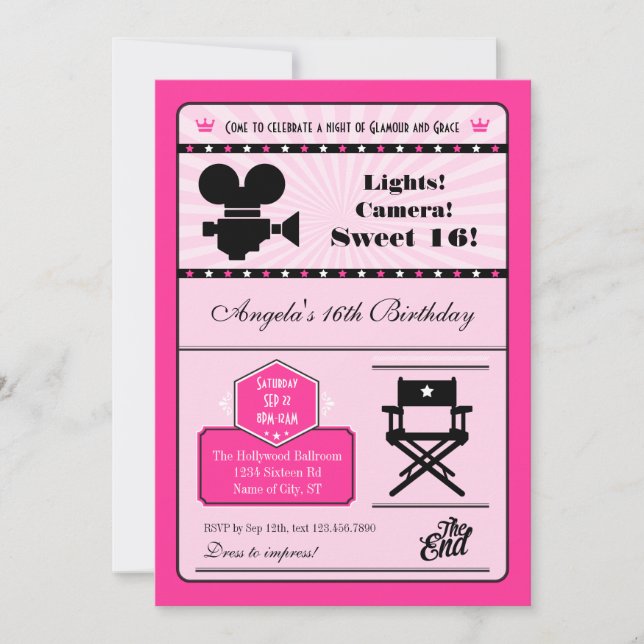 Hollywood Movie Sweet 16 Invitation (Front)