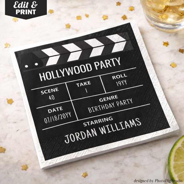 Hollywood Party Napkins, Movie Custom Birthday Napkin (Hollywood Party Napkins, Movie Custom Birthday Napkins)
