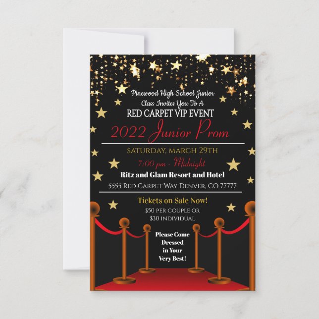 Hollywood Red Carpet Dance Invitation (Front)