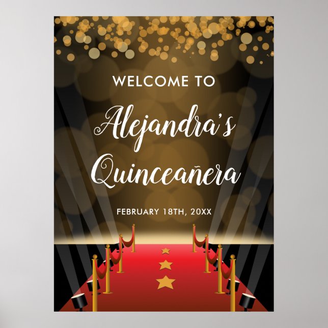Hollywood Red Carpet Quinceanera Welcome Sign (Front)