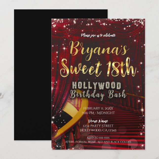 Hollywood Red Carpet Stairs SWEET 18 18th Party Invitation (Front/Back)