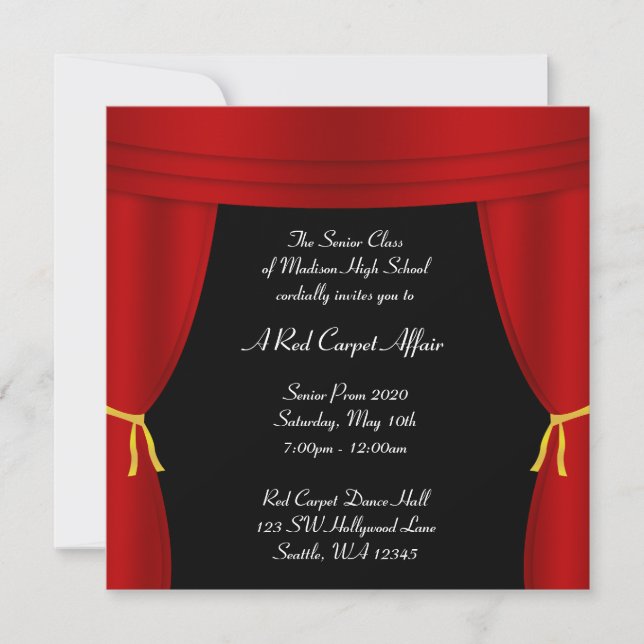 Hollywood Red Curtain Prom Formal Square Invitation (Front)