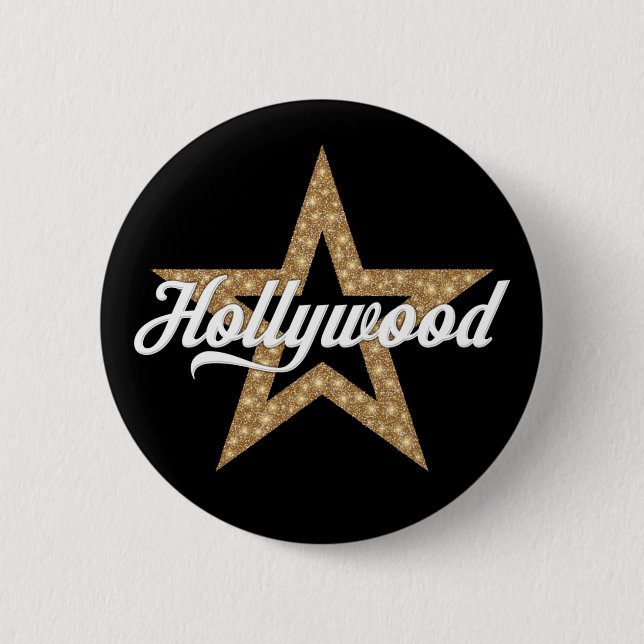 Hollywood Script With Star (White Type) Button (Front)
