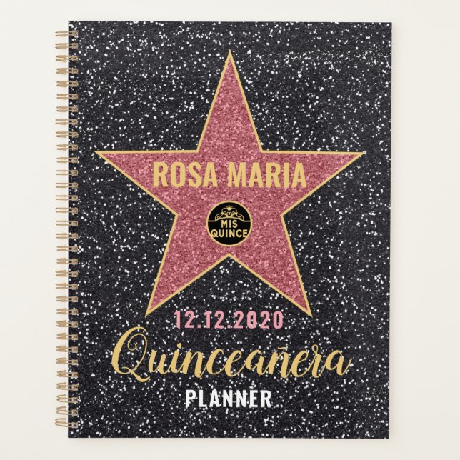 Hollywood Star Glitter Quinceañera Planner (Front)