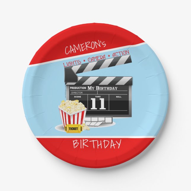 Hollywood Theme 11th Birthday Paper Plate (Front)