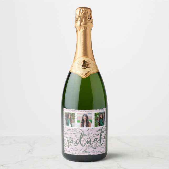 Hollywood Toile Coquette 3 Photo Sparkling Wine Label (Front)