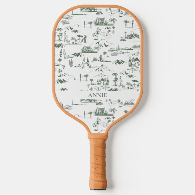 Hollywood Toile de Jouy Green Pickleball Paddle (Front)