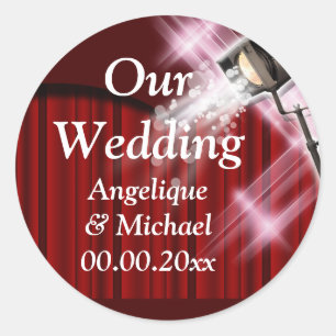 Hollywood wedding announcement couple red classic round sticker
