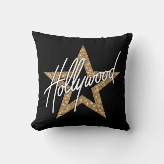 Hollywood White Hand Script With Star Cushion (Front)