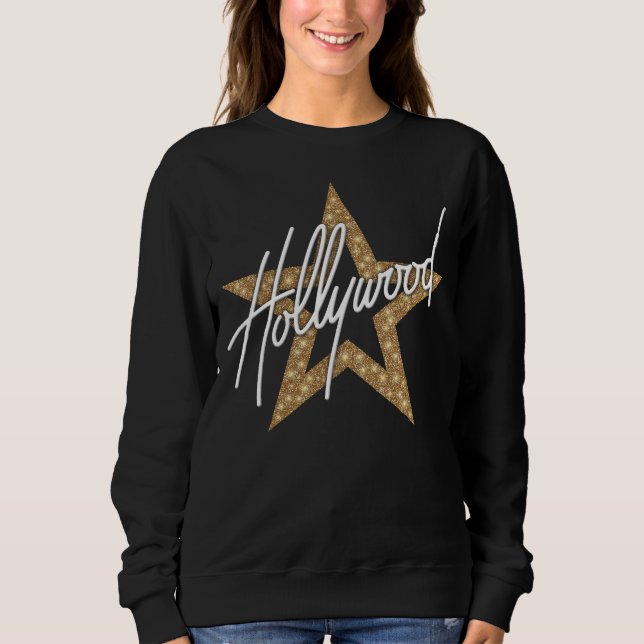 Hollywood White Hand Script With Star Sweatshirt (Front)