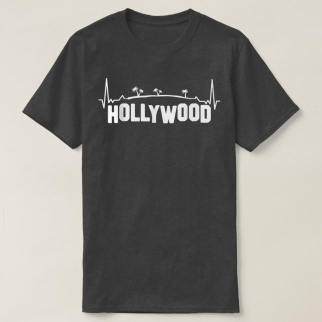 Hollywood with Palm trees Los Angeles Heartbeat  T-Shirt (Design Front)