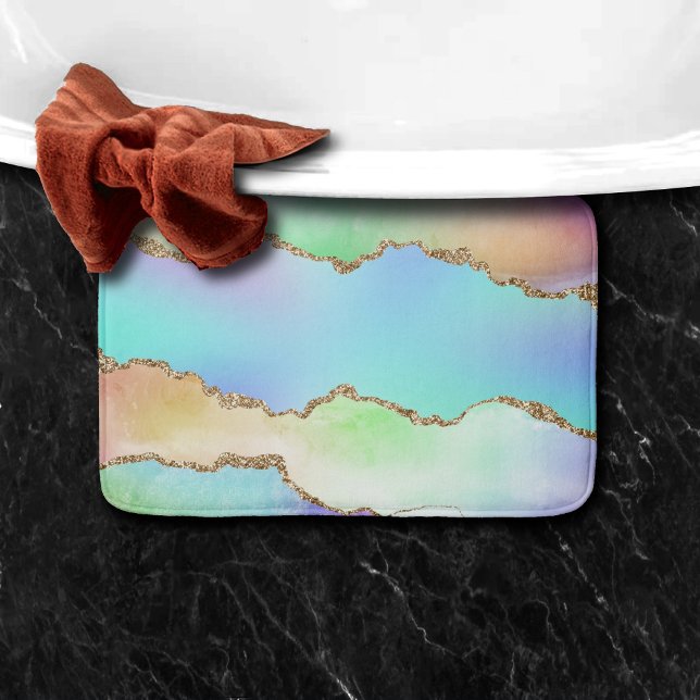 Holo Agate | Faux Iridescent Pastel Ombre Marble Bath Mat (Creator Uploaded)