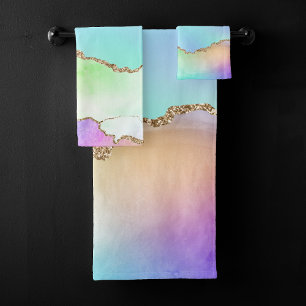 Holo Agate   Faux Iridescent Pastel Ombre Marble Bath Towel Set