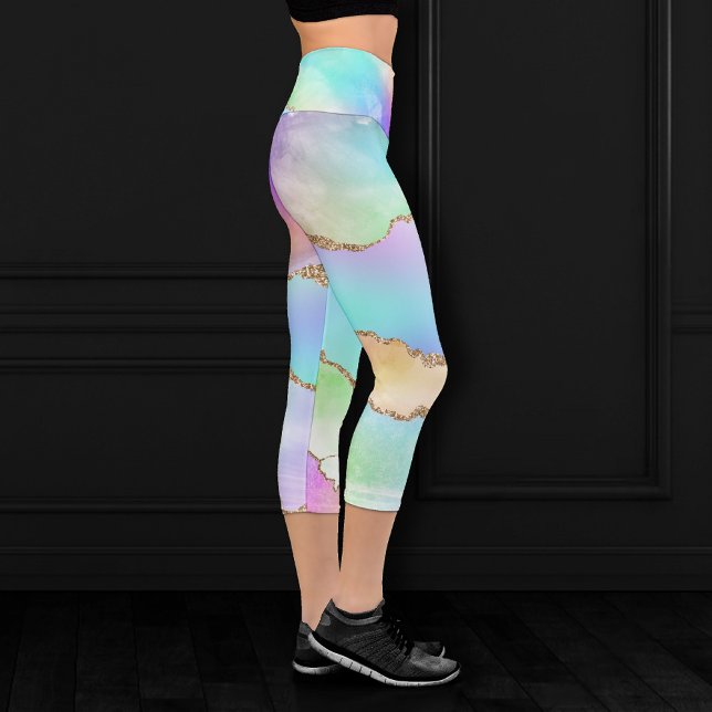 Holo Agate | Faux Iridescent Pastel Ombre Marble Capri Leggings (Creator Uploaded)