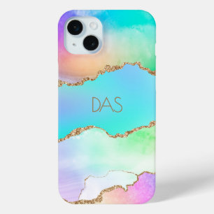 Holo Agate   Faux Iridescent Pastel Ombre Marble iPhone 15 Mini Case