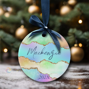 Holo Agate   Faux Iridescent Pastel Ombre Marble Ceramic Tree Decoration