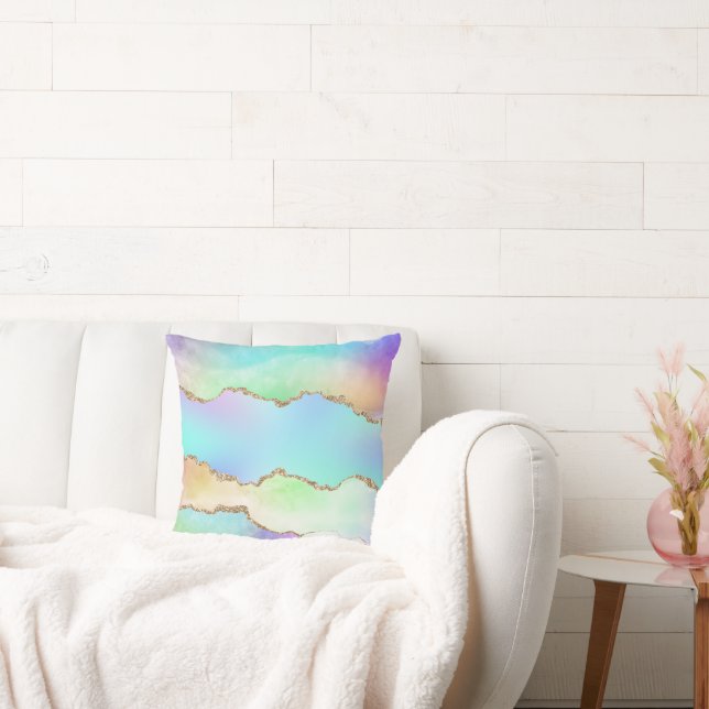 Holo Agate | Faux Iridescent Pastel Ombre Marble Cushion (Couch)