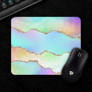 Holo Agate   Faux Iridescent Pastel Ombre Marble Mouse Pad
