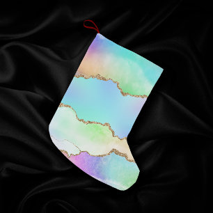 Holo Agate Faux Iridescent Pastel Ombre Marble Small Christmas Stocking