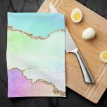 Holo Agate | Faux Iridescent Pastel Ombre Marble Tea Towel<br><div class="desc">Beautiful and sophisticated pastel agate stone featuring gorgeous natural marbling with stunning ebbs and flows of faux metallic glitter foil veins and elegant fluid hand-painted watercolor gradient texture. This feminine conceptual modern abstract aesthetic brings a luxury that adds a perfect pop of colour and personal style. For other colours or...</div>