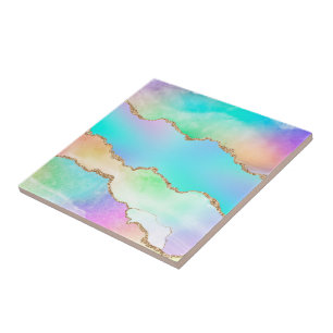 Holo Agate   Faux Iridescent Pastel Ombre Marble Tile