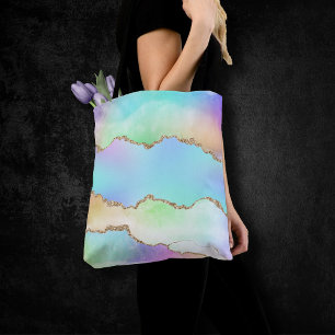 Holo Agate   Faux Iridescent Pastel Ombre Marble Tote Bag