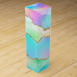 Holo Agate | Faux Iridescent Pastel Ombre Marble Wine Box<br><div class="desc">Beautiful and sophisticated pastel agate stone featuring gorgeous natural marbling with stunning ebbs and flows of faux metallic glitter foil veins and elegant fluid hand-painted watercolor gradient texture. This feminine conceptual modern abstract aesthetic brings a luxury that adds a perfect pop of colour and personal style. For other colours or...</div>