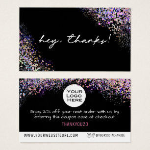 Holo Glitter Thanks Add Logo Discount Card Insert 