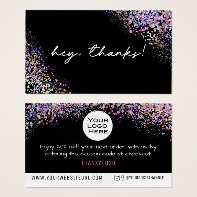 Holo Glitter Thanks Add Logo Discount Card Insert  (Front & Back)