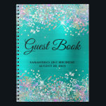 Holo Glitter Turquoise 21st Birthday Guestbook Notebook<br><div class="desc">Create your own guest book for her 21st birthday party celebration in this blank notebook.
Girly faux sparkly,  pastel holographic coloured glitter on the top and bottom edge,  over a faux turquoise ombre foil.
You can customise the font style and size as needed.</div>