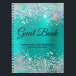 Holo Glitter Turquoise 21st Birthday Guestbook Notebook<br><div class="desc">Create your own guest book for her 21st birthday party celebration in this blank notebook.
Girly faux sparkly,  pastel holographic coloured glitter on the top and bottom edge,  over a faux turquoise ombre foil.
You can customise the font style and size as needed.</div>