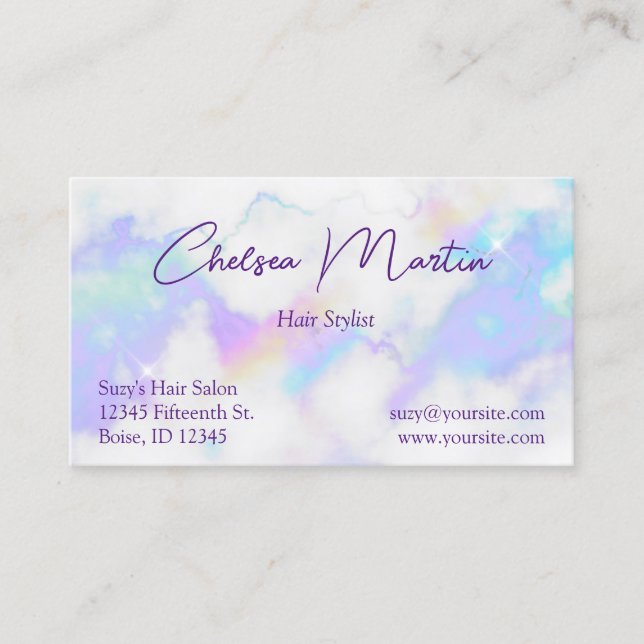 Holo Marble Glam Handwritten Signature Script Business Card (Front)