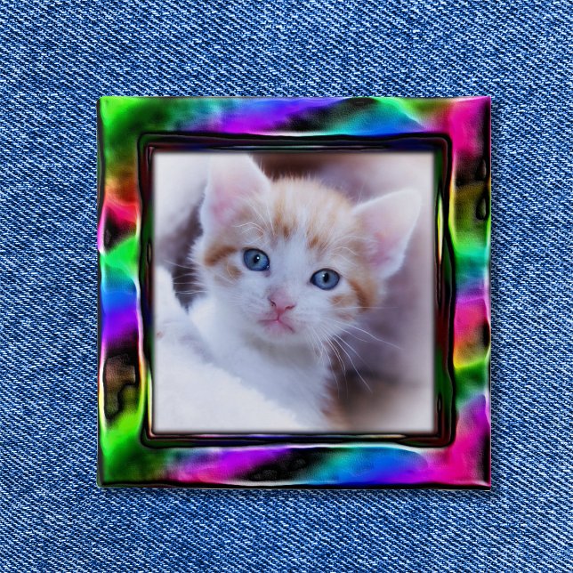 Holo Rainbow Artistic Border Photo 15 Cm Square Badge (Rainbow Colors Artistic Border)