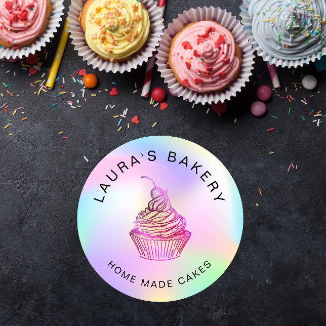Hologram foil Cakes & Sweets Cupcake Home Bakery Classic Round Sticker (Creator Uploaded)