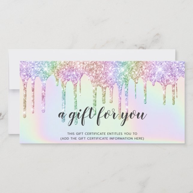 Hologram gift certificate unicorn glitter drips (Front)
