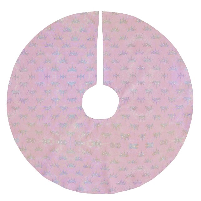 Hologram Holograph Glitter Crown Pink Swirl Marble Brushed Polyester Tree Skirt (Front)