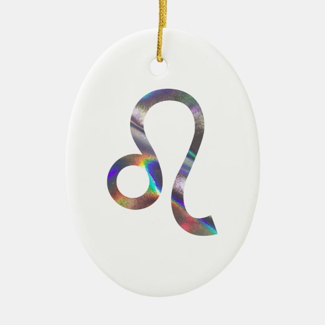 hologram Leo Ceramic Tree Decoration (Front)